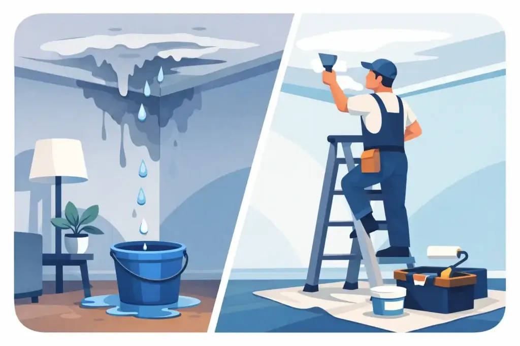 Water Damaged Ceiling Repair Example