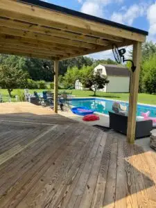 Deck repair and covered pergola build metal roof